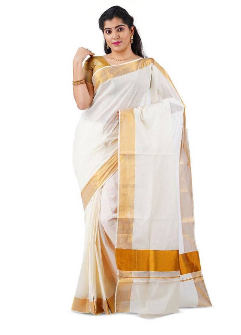 Zari pure cotton kasavu saree