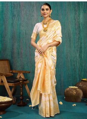 cream floral zari woven tissue kasavu saree 2