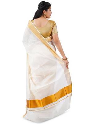 off white cotton kasavu saree with golden border 3