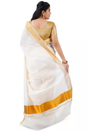off white cotton kasavu saree with golden border