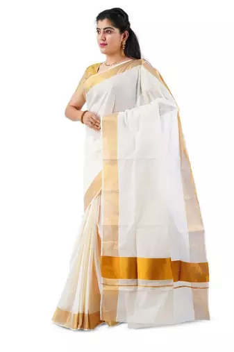 off white cotton kasavu saree with golden border