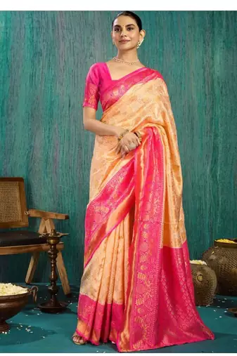 Woven design silk blend kasavu saree