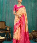 Woven design silk blend kasavu saree