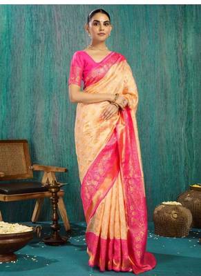 cream silk blend woven design kasavu saree 2