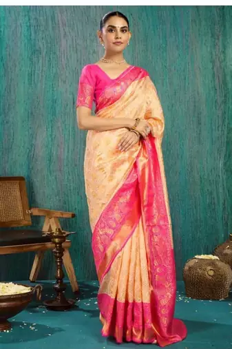 Woven design silk blend kasavu saree