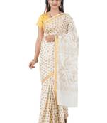 Woven design zari pure cotton kasavu saree