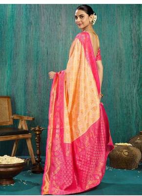 cream silk blend woven design kasavu saree 3