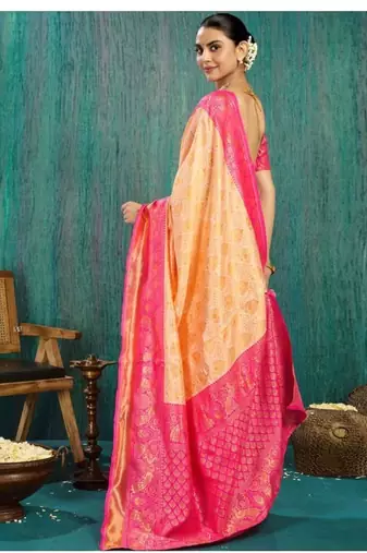 Woven design silk blend kasavu saree