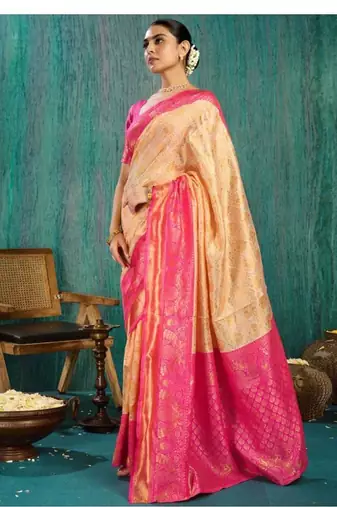Woven design silk blend kasavu saree