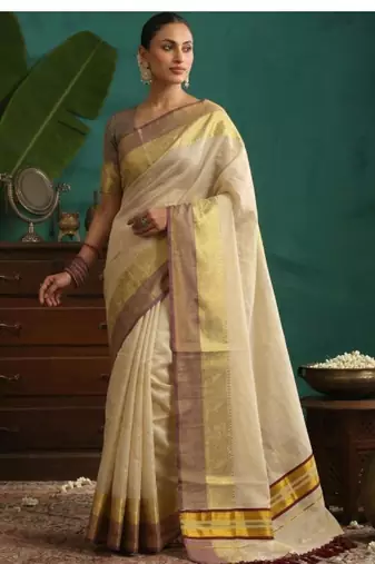 Floral zari tissue designer kasavu saree