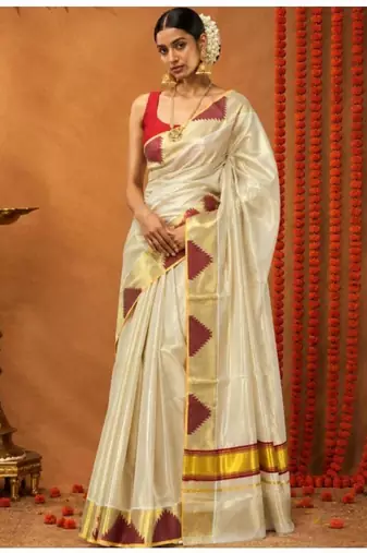 off white temple border tissue kasavu saree