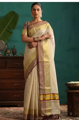 Floral zari tissue designer kasavu saree