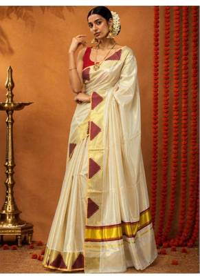 off white temple border tissue kasavu saree 4