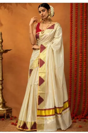 off white temple border tissue kasavu saree