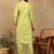 Women green floral embroidered pure cotton chikankari kurta set with palazzo