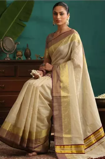 Floral zari tissue designer kasavu saree