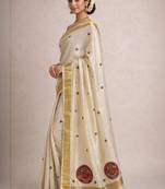 Embroidered pure cotton kasavu saree