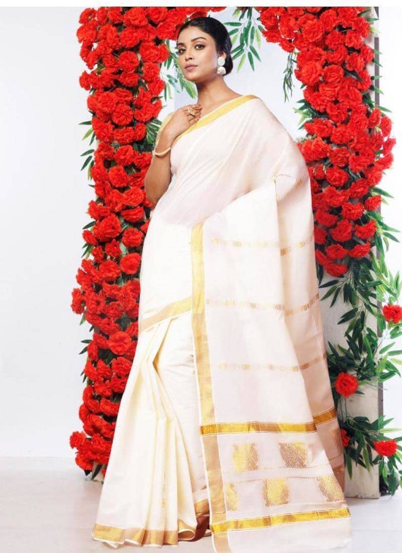 Zari border pure cotton kasavu saree