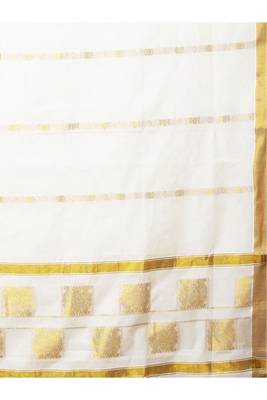 off white kasavu saree with gold zari stripe 3