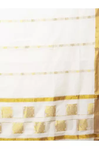 off white kasavu saree with gold zari stripe