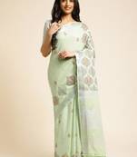 Ethnic motifs embroidered zari pure linen kasavu saree