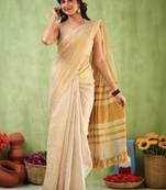 Woven design zari pure linen handloom saree
