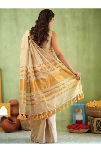 Woven design zari pure linen handloom saree