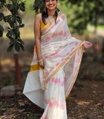 Ethnic motifs printed zari pure cotton kasavu saree