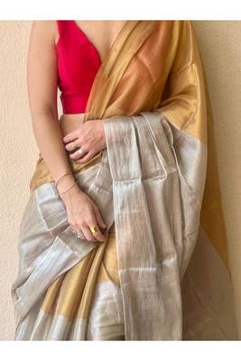 beige tissue kasavu saree with golden border 2