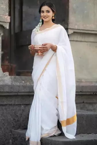 Silk cotton kasavu saree