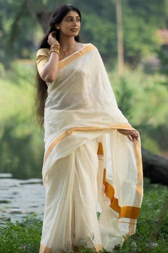 white cotton kerala kasavu saree