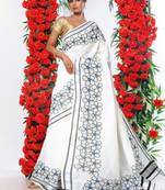 Women floral printed woven design traditional kasavu saree