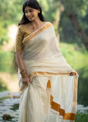 white cotton kerala kasavu saree 3