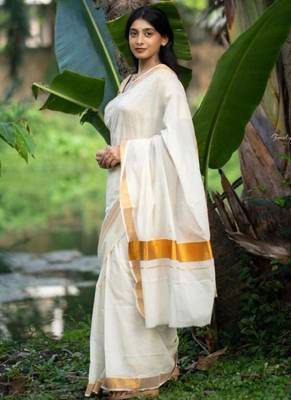 white cotton kerala kasavu saree 4