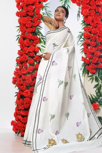 Ethnic motifs zari pure cotton kasavu saree