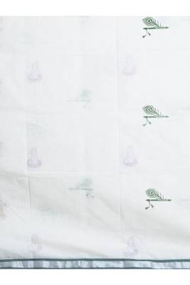 cream embroidered cotton kasavu saree with peacock motifs 2