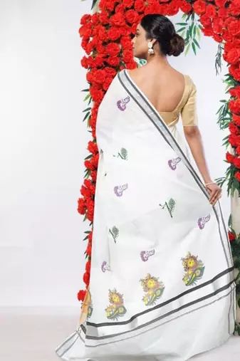 Ethnic motifs zari pure cotton kasavu saree