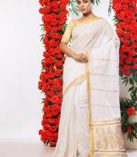 Woven design pure cotton kasavu saree