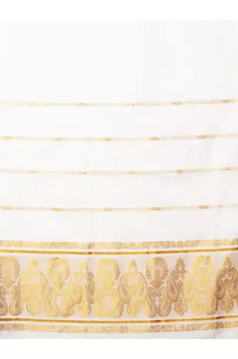 Woven design pure cotton kasavu saree