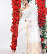 Woven design zari pure cotton kasavu saree