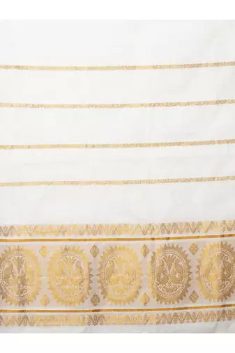 Woven design zari pure cotton kasavu saree