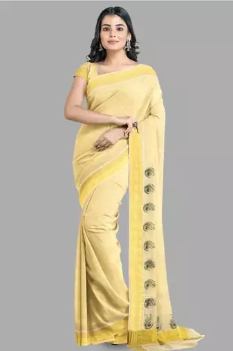 Zari pure cotton kasavu saree