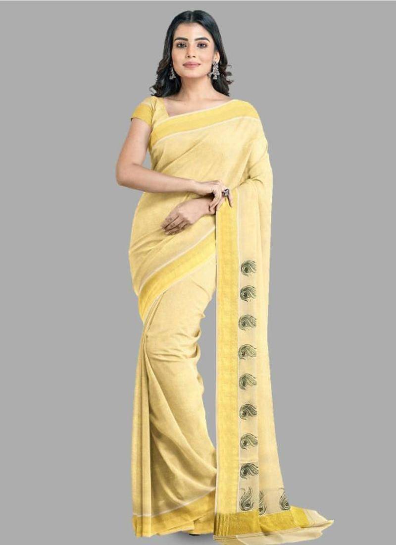 Zari pure cotton kasavu saree