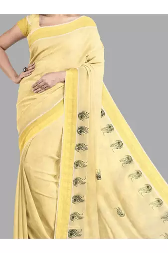 Zari pure cotton kasavu saree