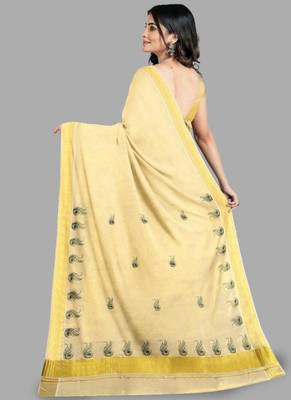 gold color pure cotton kasavu saree with zari work 4