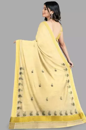 Zari pure cotton kasavu saree