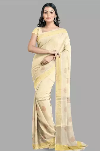Ethnic motifs zari pure cotton kasavu saree