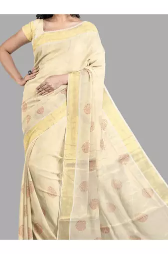 Ethnic motifs zari pure cotton kasavu saree