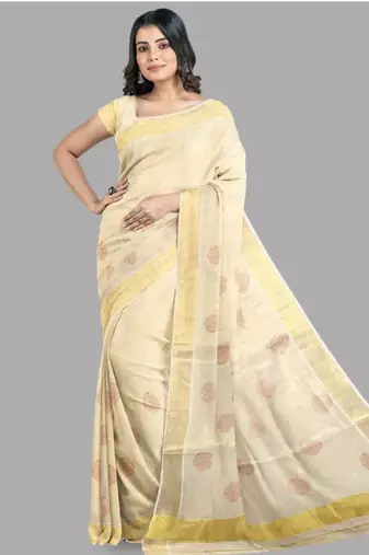 Ethnic motifs zari pure cotton kasavu saree