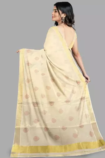 Ethnic motifs zari pure cotton kasavu saree